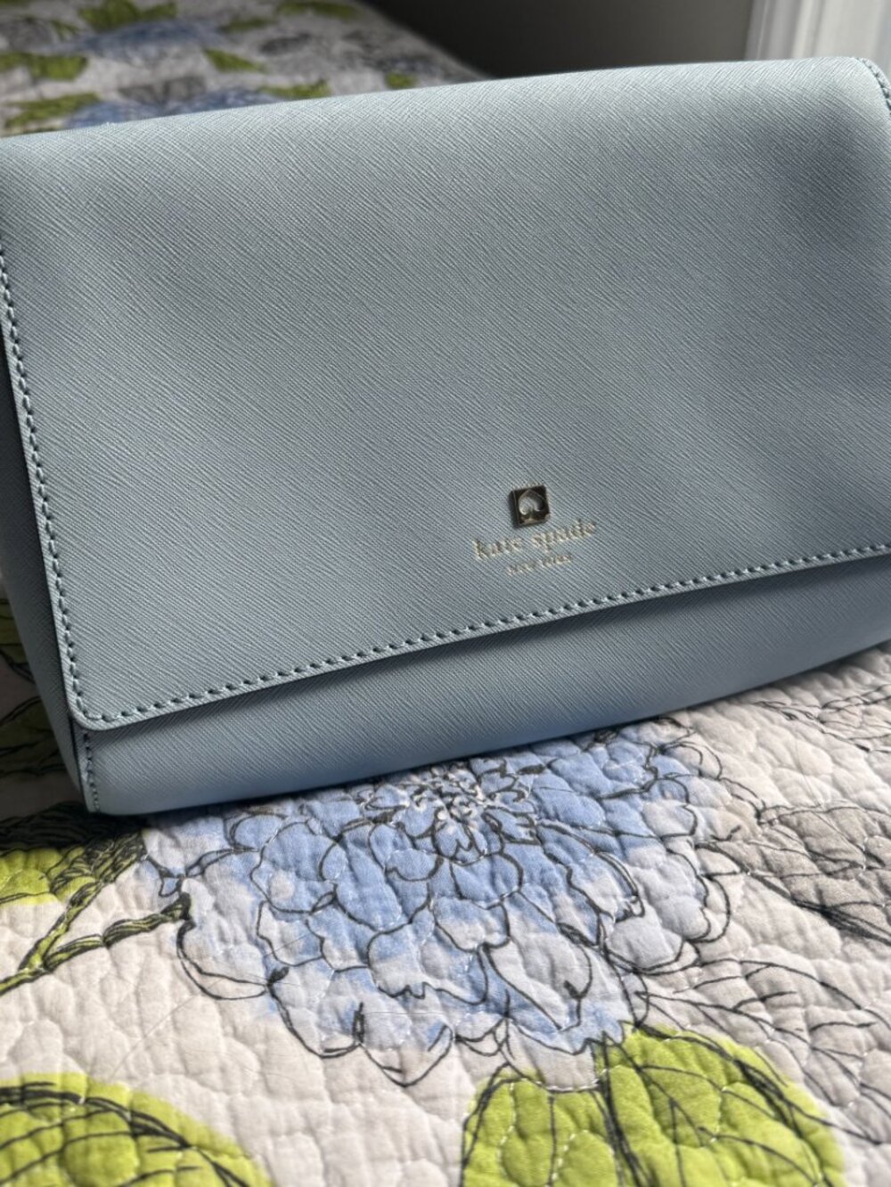 NWOT Kate Spade Light Blue Saffiano Leather Envelope Crossbody Bag Pristine